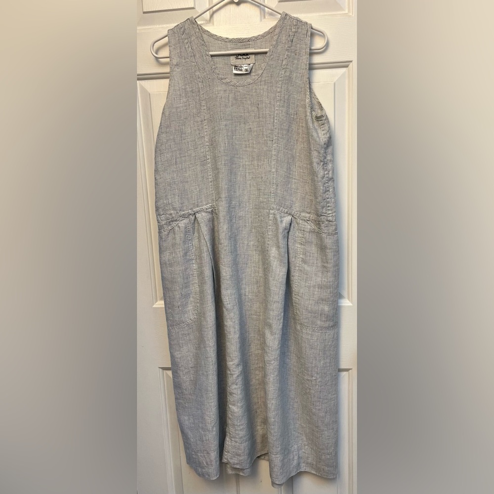 Flax small white and blue lightweight linen sundress